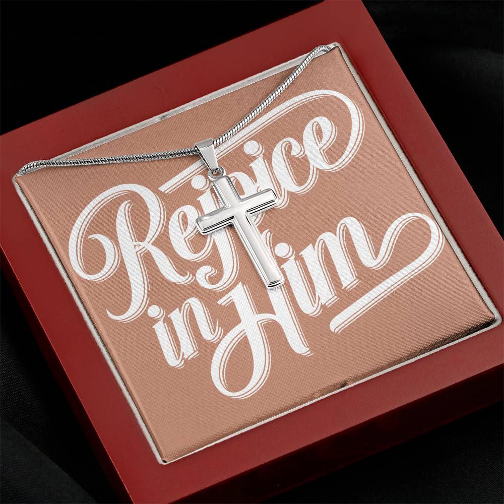 Rejoice in Him Artisan Cross Necklace