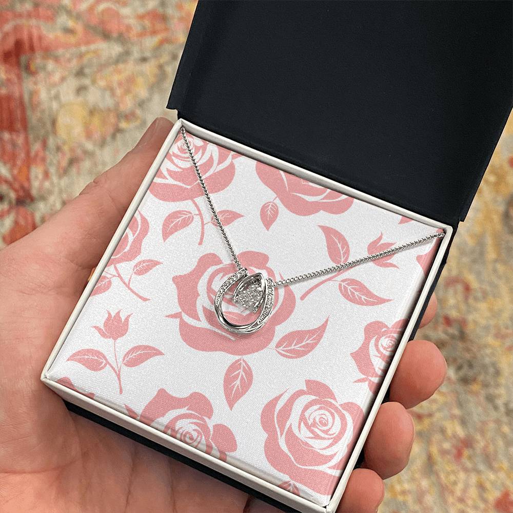 Pink Rose Card Half Moon Necklace