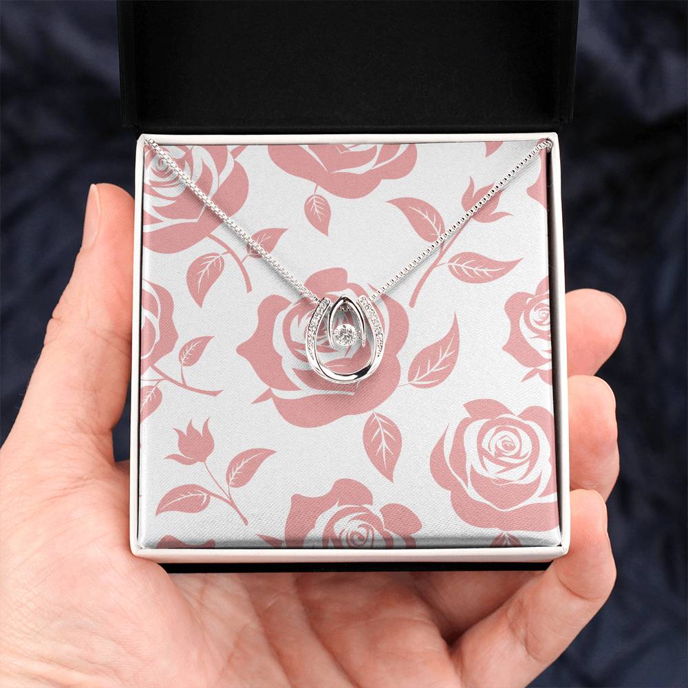 Pink Rose Card Half Moon Necklace