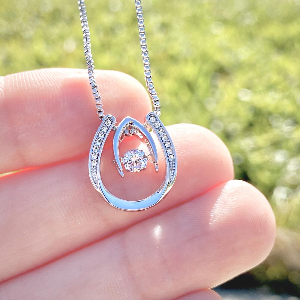 Pink Rose Card Half Moon Necklace