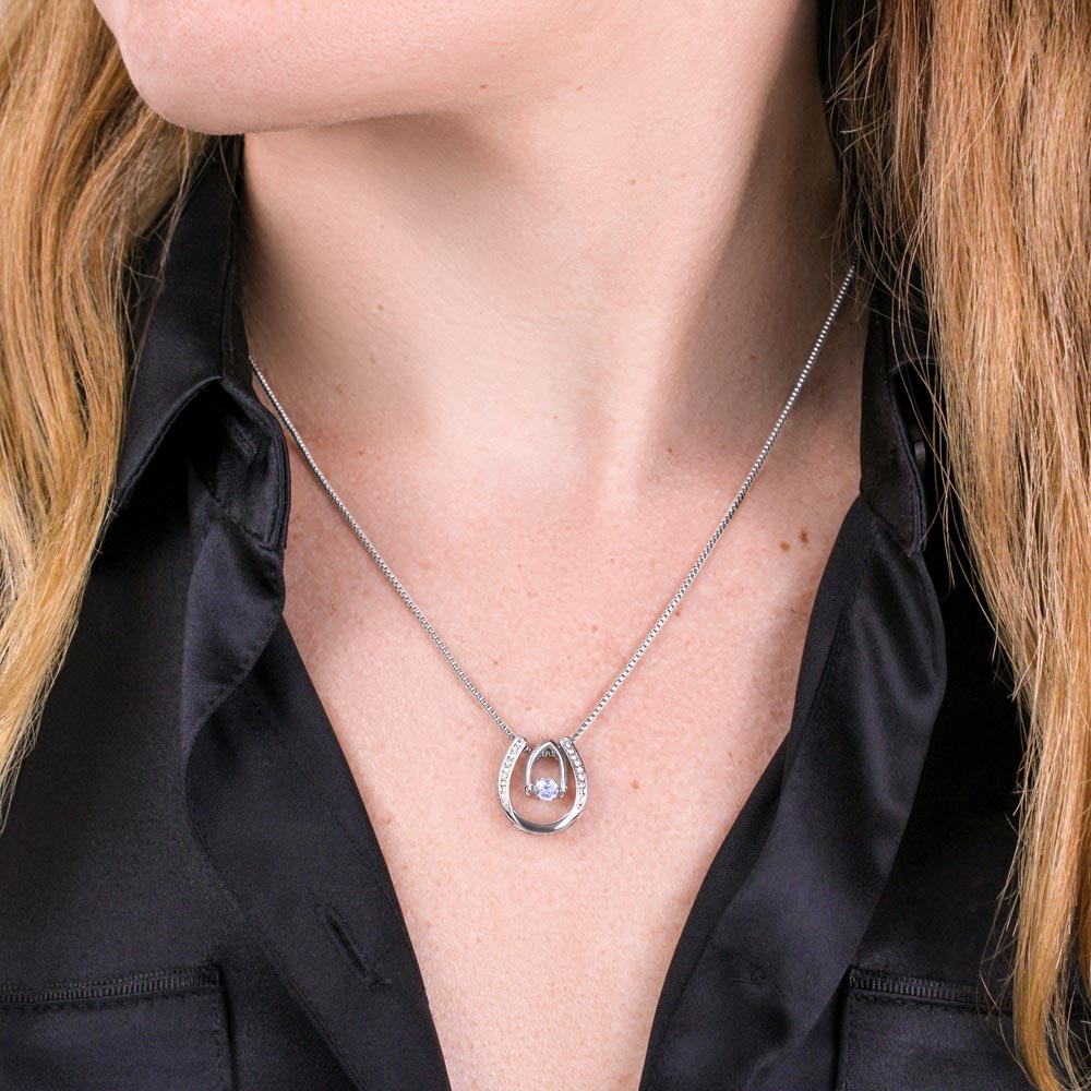 Pink Rose Card Half Moon Necklace
