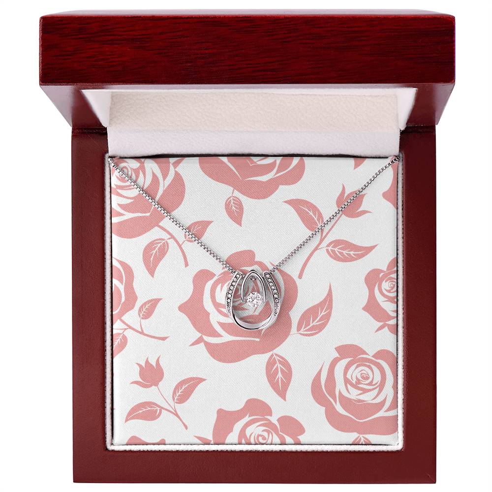 Pink Rose Card Half Moon Necklace