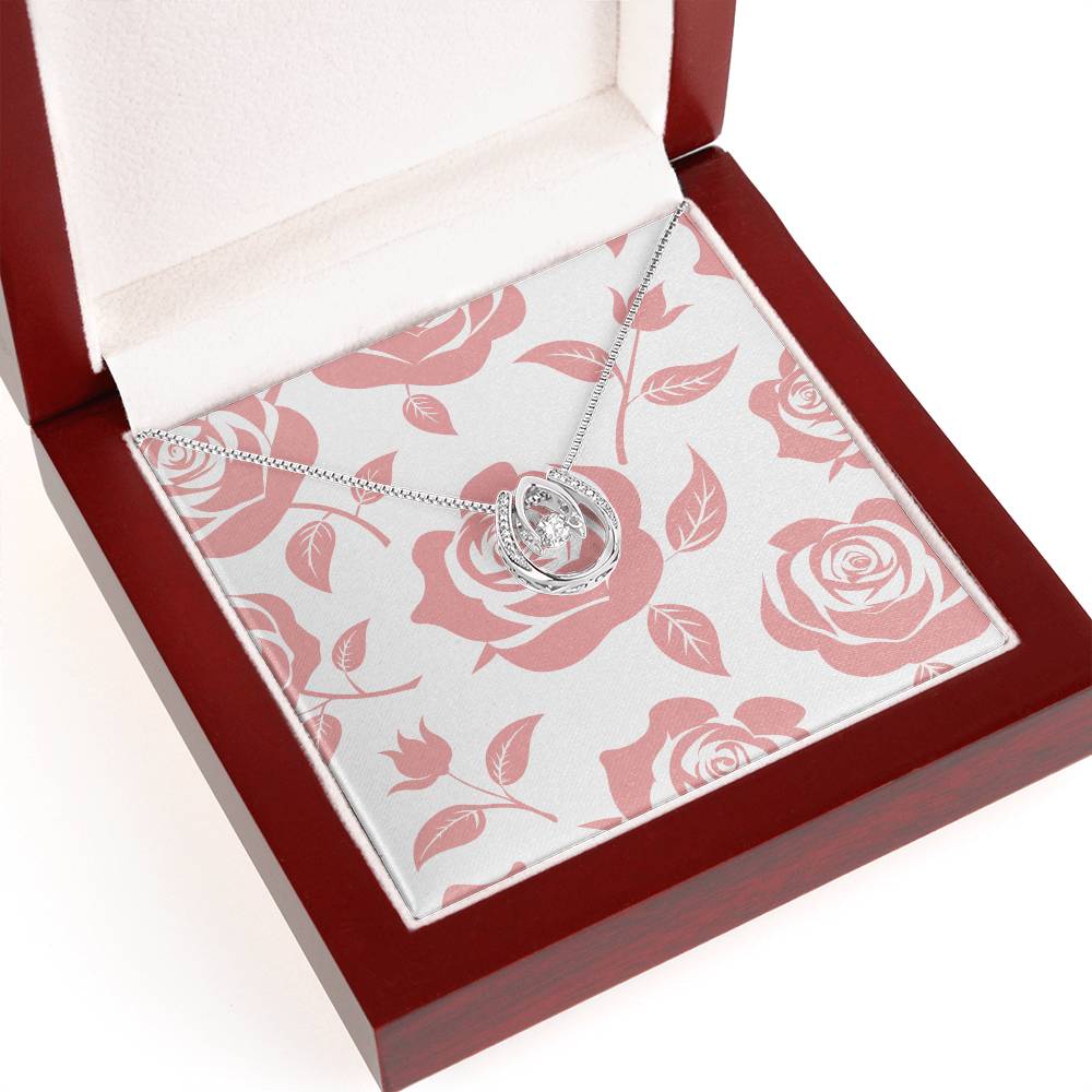 Pink Rose Card Half Moon Necklace