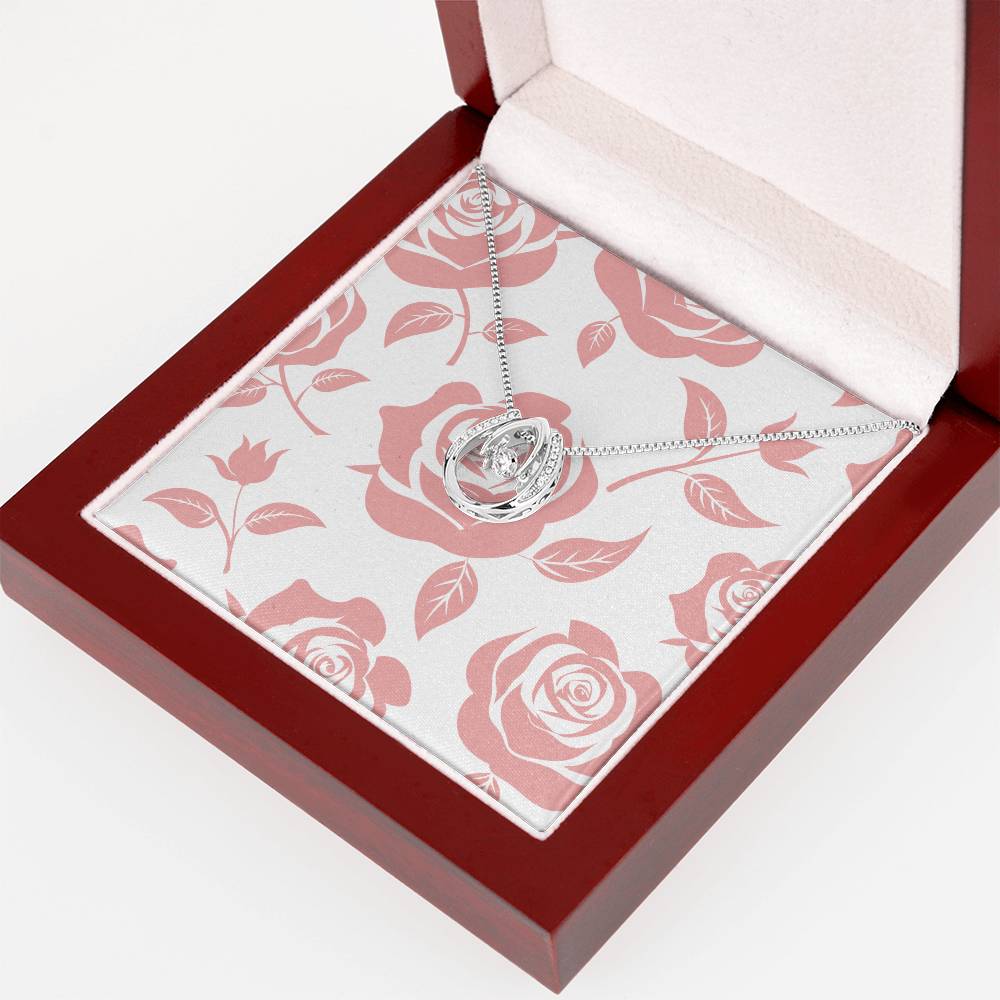 Pink Rose Card Half Moon Necklace