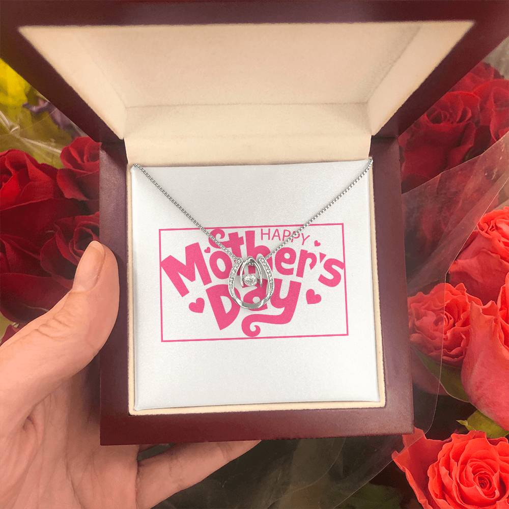 Pink Mother's Day Card Half Moon Necklace