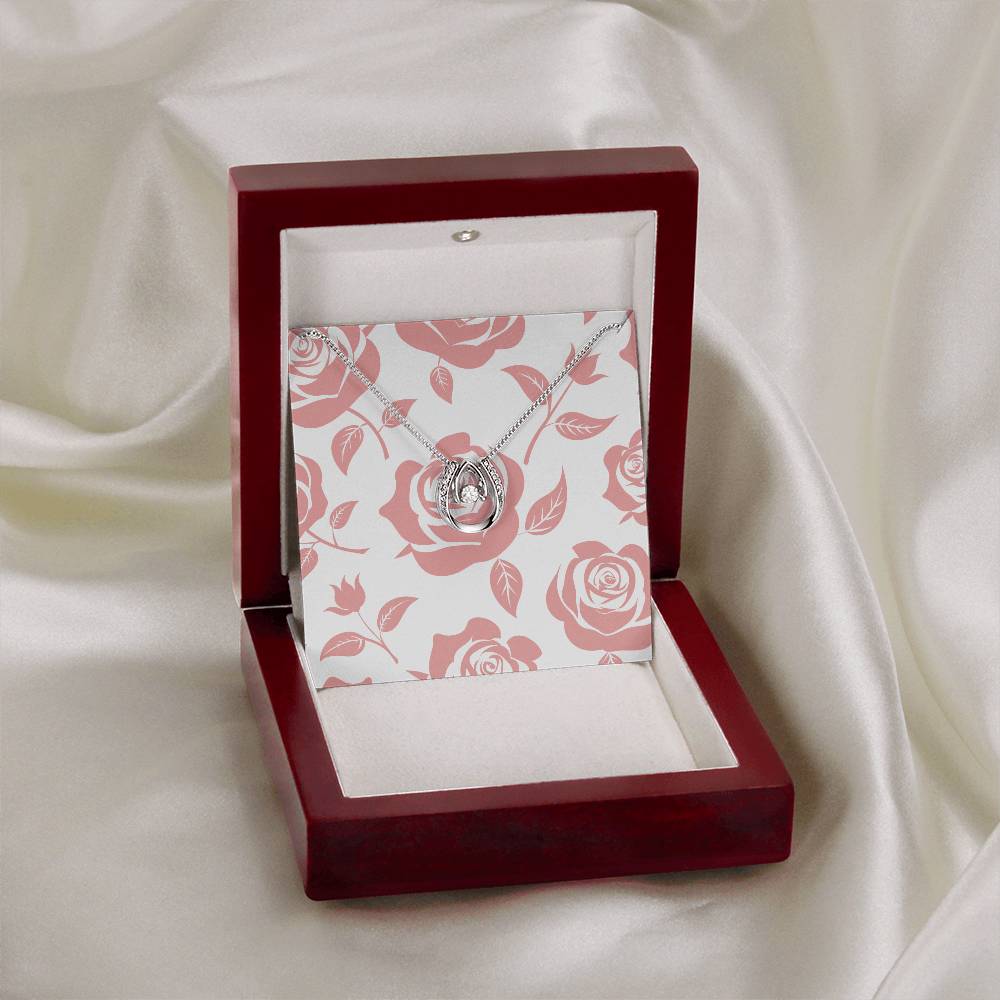 Pink Rose Card Half Moon Necklace