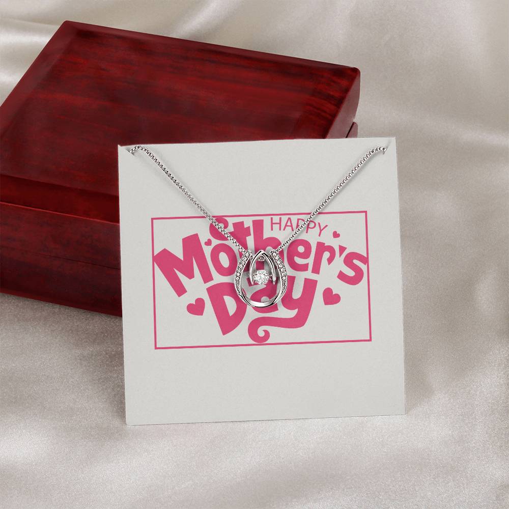 Pink Mother's Day Card Half Moon Necklace