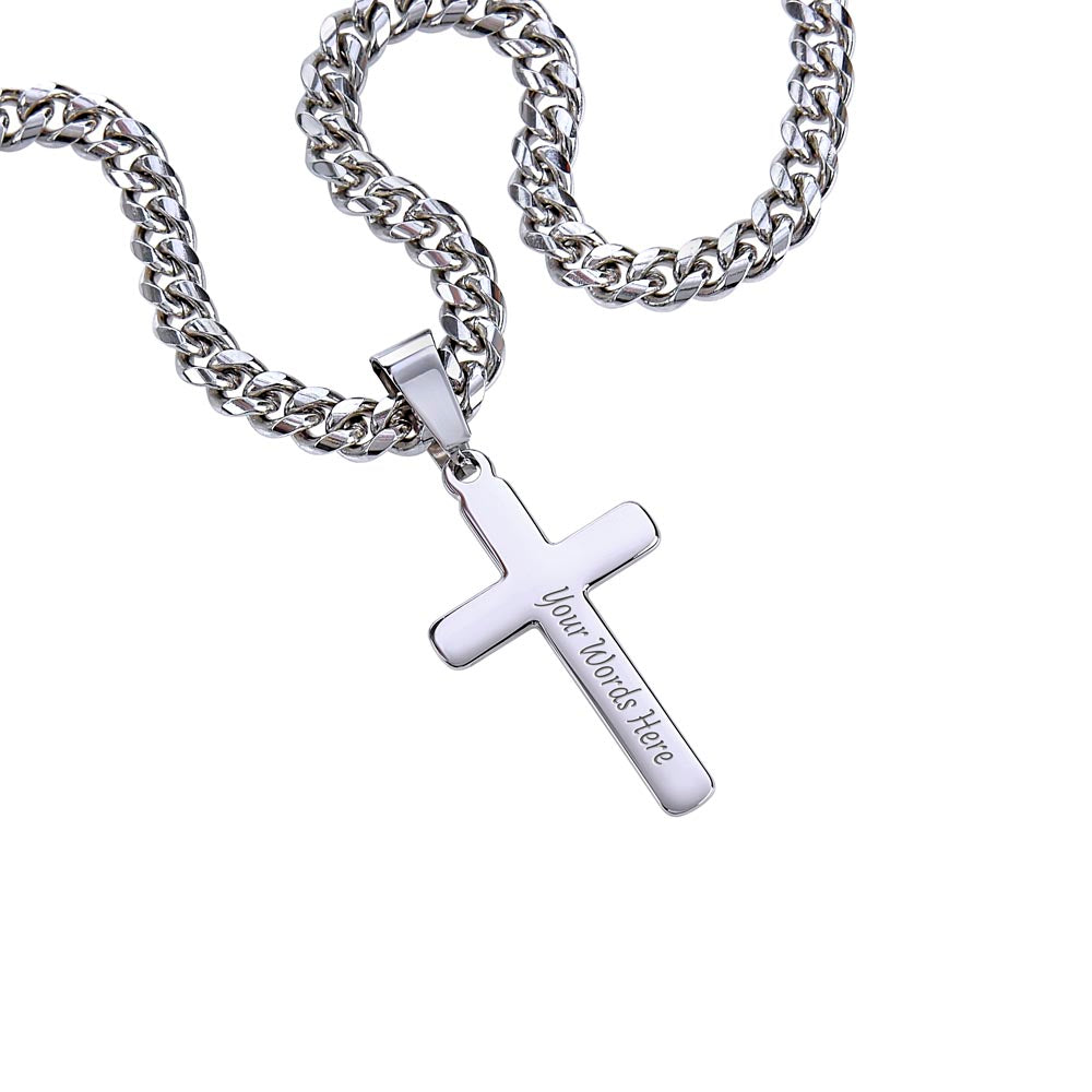 Prayer Hands Cuban Link Chain and Engraved Cross