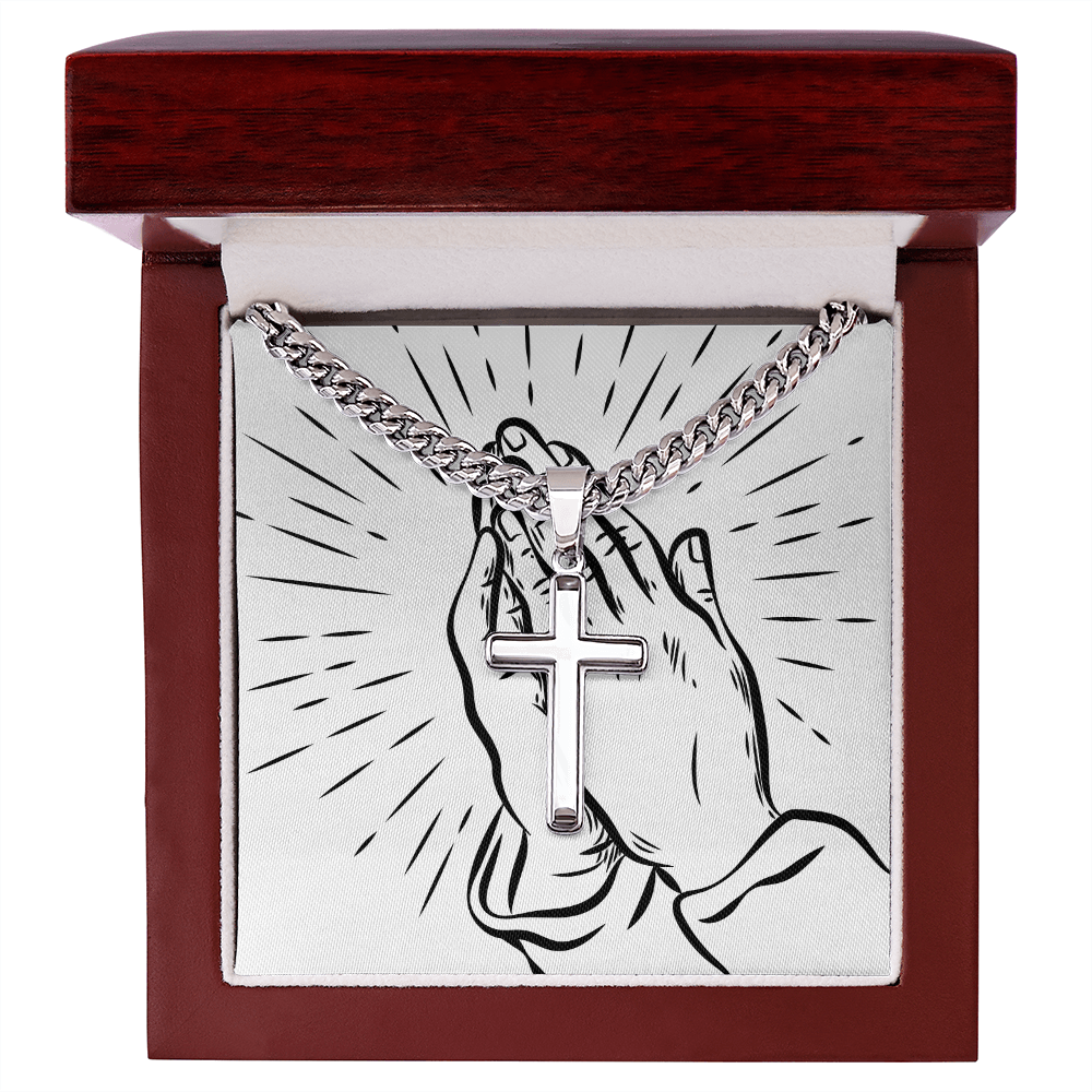 Prayer Hands Cuban Link Chain with Cross